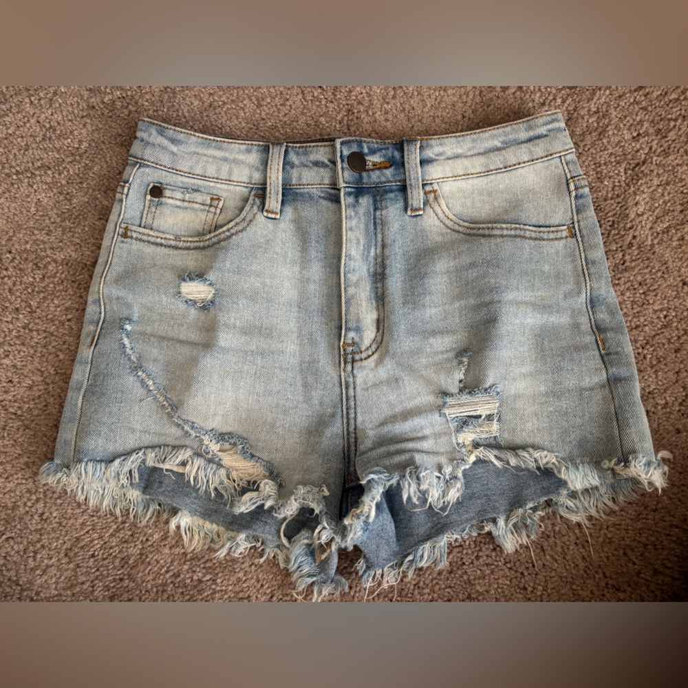 Distressed Light Blue Denim Shorts